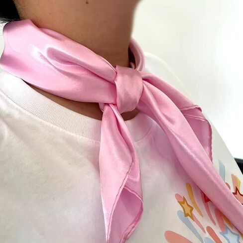 2 Packs Satin Neck Scarf 23.6 Inch Solid Square Neck Scarves Handkerchief for Women Teens Halloween 80s Party Daily Accessory (Pink, Purple) in Kuwait