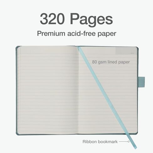 Oxford Journal, Lined Writing Notebook, Writer's Journal, Classic Notebook for School or Office, 320 Pages of Lined Paper, A5 Size, 5.6" x 8.3", Built-in Pen Loop, Light Teal Hardcover (1014494) in Saudi Arabia
