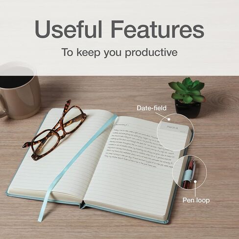 Oxford Journal, Lined Writing Notebook, Writer's Journal, Classic Notebook for School or Office, 320 Pages of Lined Paper, A5 Size, 5.6" x 8.3", Built-in Pen Loop, Light Teal Hardcover (1014494) in Saudi Arabia