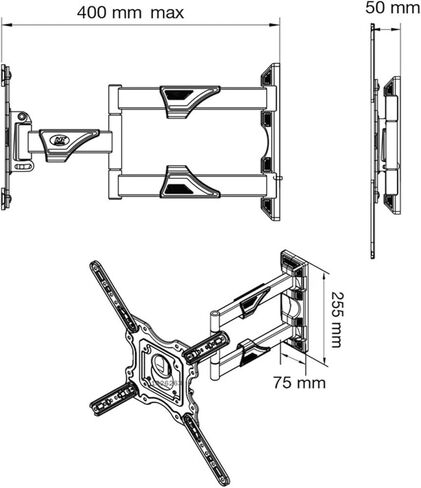 P4 Full Motion 32-55 Inch TV Wall Mount Flat Panel LED LCD Display Mounting Bracket MAX.孔距 400x400mm Load 27.2kg in Saudi Arabia