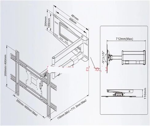 SP2 40"-70" 60" 65" 68.2KG Heavy Duty Strong Telescopic Long 3 Arm Full Motion LCD TV Wall Mount Bracket 110-712mm in Saudi Arabia