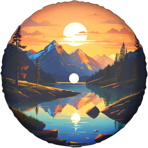 Mountains Nature Sunset Scenery Spare Tire Wheel Cover with Backup Camera Hole Leather Wheel Cover Compatible with Wrangler JL Rv SUV Travel Trailer in Saudi Arabia