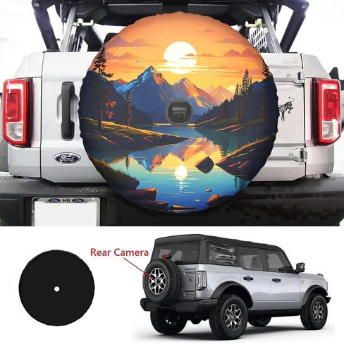 Mountains Nature Sunset Scenery Spare Tire Wheel Cover with Backup Camera Hole Leather Wheel Cover Compatible with Wrangler JL Rv SUV Travel Trailer in Saudi Arabia