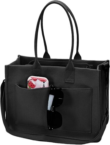 Canvas Tote Bag for Women with Pockets Crossbody Shoulder Bag Multi-Compartment Handbag for Work Travel with Zipper in Kuwait