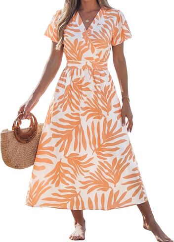 popvil Women Spring Floral Maxi Dress Wedding Guest 2026 Summer Flowy Long Dress Boho Casual Wrap V Neck Ruffle Sleeve Dress in Kuwait