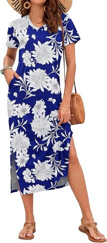 MISFAY Women Summer Maxi Dresses 2026 Casual Short Sleeve Long T Shirt Dress Split Beach Sundress Travel Vacation with Pocket in Kuwait