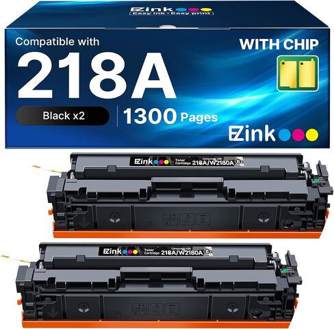 حبر E-Z 218A مع رقاقة متوافقة مع خراطيش حبر HP 218A حبر أسود 218X لحبر HP Color LaserJet pro MFP 3301fdw Toner 3301cdw 3201dw 3301sdw مجموعة حبر الطابعة W2180A W2180X (2 أسود) in Kuwait