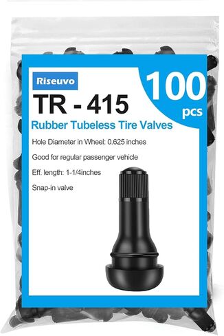 Riseuvo 100pcs TR415 Tire Valve Stem Rubber Snap-in Valves, Tubeless Valve Stems Suit for 0.625 inch Rim Holes on Standard Vehicle Tires in Kuwait