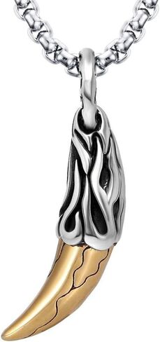 HUANIAN Men's Stainless Steel Necklace for Men Necklace Chain Spear Wolf Teeth Pendant,24" Chains in Kuwait