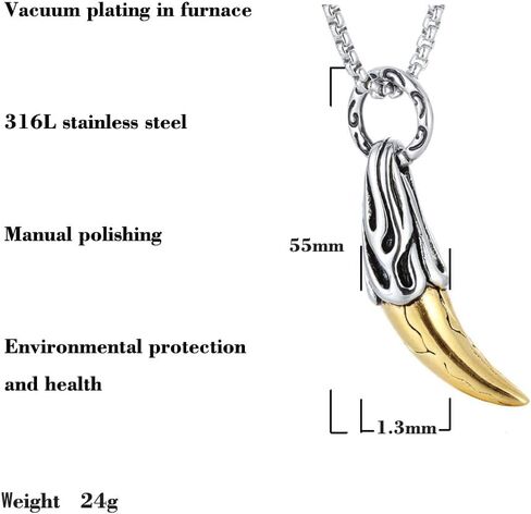 HUANIAN Men's Stainless Steel Necklace for Men Necklace Chain Spear Wolf Teeth Pendant,24" Chains in Kuwait