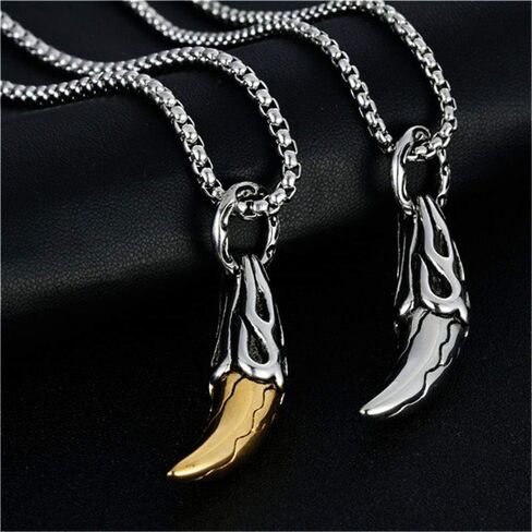 HUANIAN Men's Stainless Steel Necklace for Men Necklace Chain Spear Wolf Teeth Pendant,24" Chains in Kuwait