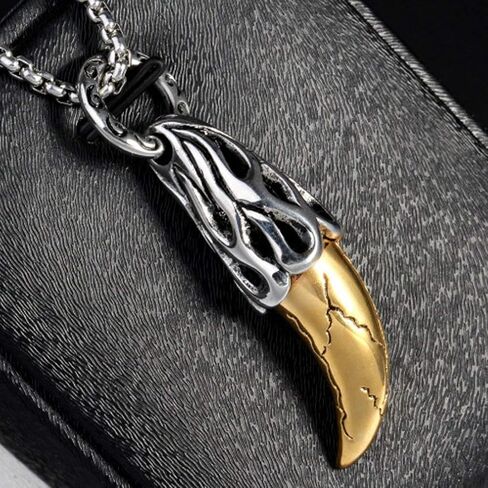 HUANIAN Men's Stainless Steel Necklace for Men Necklace Chain Spear Wolf Teeth Pendant,24" Chains in Saudi Arabia