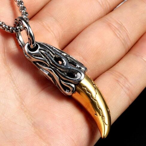 HUANIAN Men's Stainless Steel Necklace for Men Necklace Chain Spear Wolf Teeth Pendant,24" Chains in Kuwait