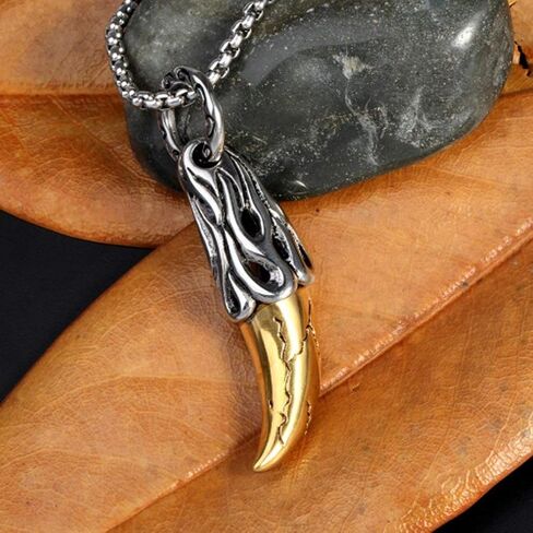 HUANIAN Men's Stainless Steel Necklace for Men Necklace Chain Spear Wolf Teeth Pendant,24" Chains in Kuwait