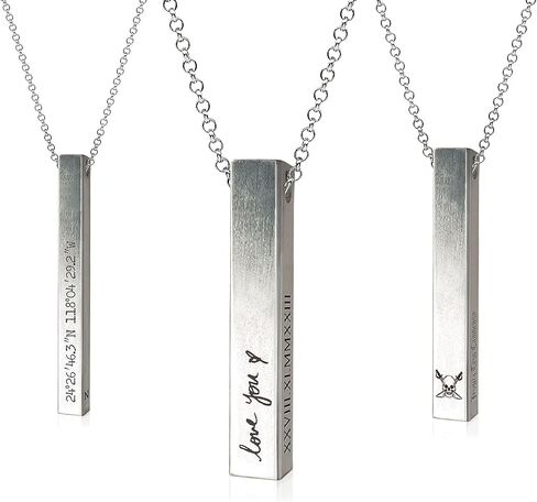 Personalized 3D Vertical Bar Necklace, Sterling Silver 4-Sided Engraved Name Pendant Coordinate Jewelry for Men, Custom Any Text Initial Necklace Gift for Women in Saudi Arabia
