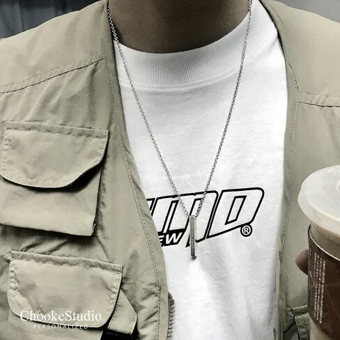 Personalized 3D Vertical Bar Necklace, Sterling Silver 4-Sided Engraved Name Pendant Coordinate Jewelry for Men, Custom Any Text Initial Necklace Gift for Women in Saudi Arabia