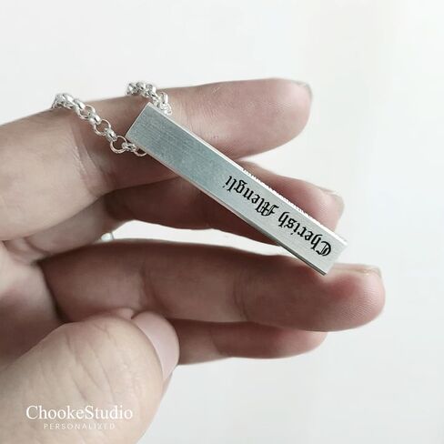 Personalized 3D Vertical Bar Necklace, Sterling Silver 4-Sided Engraved Name Pendant Coordinate Jewelry for Men, Custom Any Text Initial Necklace Gift for Women in Saudi Arabia