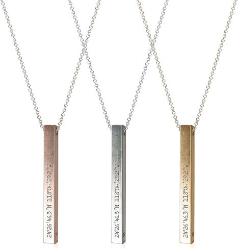 Personalized 3D Vertical Bar Necklace, Sterling Silver 4-Sided Engraved Name Pendant Coordinate Jewelry for Men, Custom Any Text Initial Necklace Gift for Women in Saudi Arabia