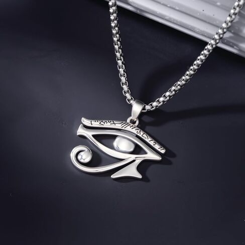 Eye of Horus Necklace 925 Sterling Silver Egyptian Eye of Horus Pendant Egyptian Symbol of Amulet Jewelry, w/Stainless Steel Chain 22"+2" in Saudi Arabia