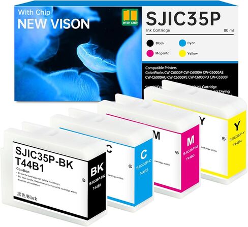 SJIC35P Ink Cartridges with New Chip Remanufactured for SJIC35P SJIC35P-BK SJIC35P-C SJIC35P-M SJIC35P-Y for ColorWorks CW-C6000P CW-C6500A CW-C6500P CW-C6000A CW-C6500PU Color Inkjet Printer, 4-Pack in Saudi Arabia