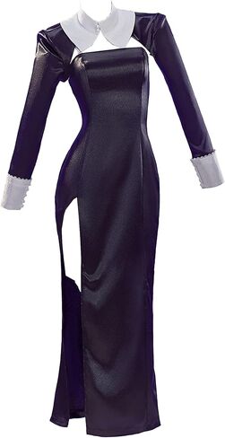 Cosplay.fm Women Dress Up Cosplay Costume Nun Dress Black High Slit Dress with Top and Veil in Saudi Arabia