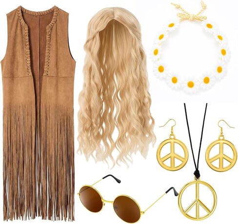 Shihanee 60s 70s Outfits Women Disco Hippie Costumes 70s Tops Set Hippie Fringe Vest Clothes Women Halloween Costume in Saudi Arabia