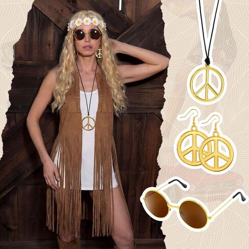 Shihanee 60s 70s Outfits Women Disco Hippie Costumes 70s Tops Set Hippie Fringe Vest Clothes Women Halloween Costume in Saudi Arabia