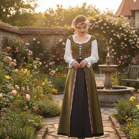 2pcs Renaissance Dress Women Medieval Costume Court Dress Victorian Regency Queen Princess Peasant dress in Saudi Arabia