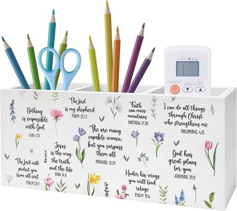 Inspirational Floral Bible Verses Pen Pencil Holder, Christian Office Desk Decor, Religious Scripture Pencil Pen Holder Organizer for Home Office, Desk Accessories for Women in Saudi Arabia