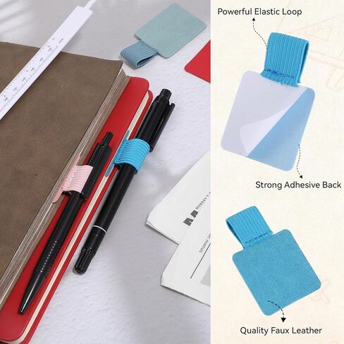 12PCS Notebook Pen Loop Holder Set, Self-Adhesive Leather Pencil Holder Elastic Design for Notebooks Journals Calendars with 11 Colors in Kuwait