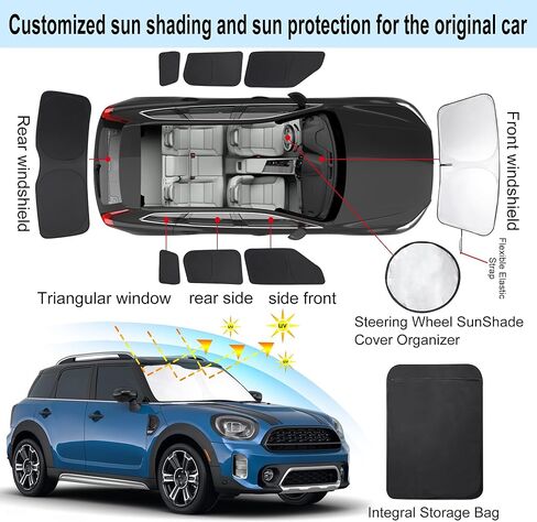 Windshield Sun Shade Foldable Full Windows Coverage Custom Fit for Mini Countryman Cooper F60 SUV 2017-2024 Accessories Car Window Shades Block Sun UV Rays 8PCS in Saudi Arabia