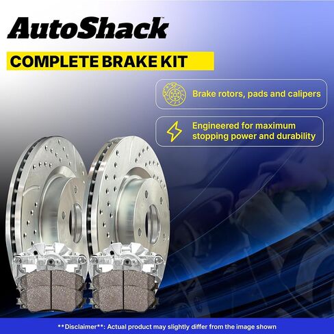 AutoShack Front Vented Drilled & Slotted Silver Zinc Coated Brake Rotors + Ceramic Pads + Calipers 8-PC Brake Kit Replacement for 2007-2017 Jeep Wrangler SilverShield Pro 11.89" (302 mm) in Saudi Arabia