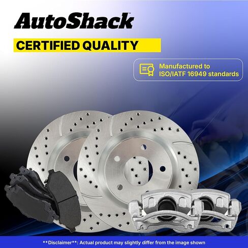 AutoShack Front Vented Drilled & Slotted Silver Zinc Coated Brake Rotors + Ceramic Pads + Calipers 8-PC Brake Kit Replacement for 2007-2017 Jeep Wrangler SilverShield Pro 11.89" (302 mm) in Saudi Arabia