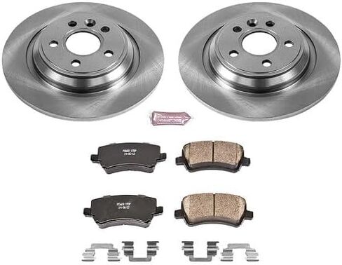 طقم فرامل خلفية PowerStop لسيارة فولفو S60 2011-18 |S60 Cross Country 2016-18 |S80 2007-16 |V60 2015-18 |V60 Cross Country 2015-18 - استبدال دوارات الأقراص ووسادات الفرامل السيراميكية، KOE4704 in Kuwait