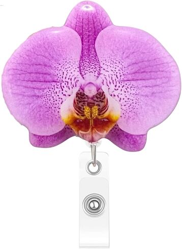 Orchid Flower Bloom Floret Bud Badge Reel for Nurses, Doctor Paramedic Teachers Medical Office Womens ID Holder, Kawaii Retractable Badge Holder Accessory (B) in Saudi Arabia