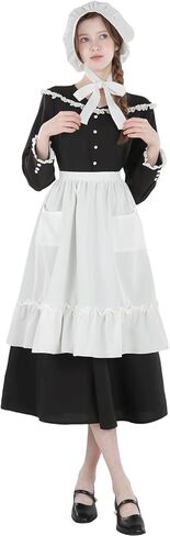 LTAKK Women Colonial Dress Pioneer Costume Pilgrim Prairie Dresses with Apron and Bonet in Saudi Arabia