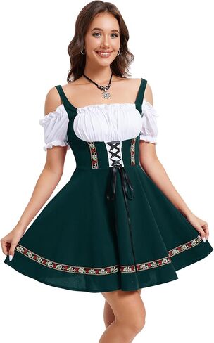 Yesfashion أزياء فستان Dirndl الألماني للسيدات من أجل البيرة التقليدية البافارية قطعة واحدة من ملابس مهرجان أكتوبر كرنفال الهالوين in Kuwait