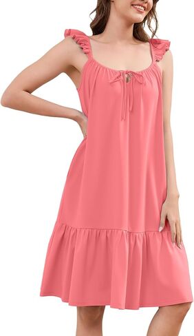 Soft Cotton Nightgowns for Women Solid Long Night Gowns Cap Sleeve House Dresses Pleated Sleepwear Sleep Shirts in Kuwait