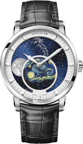 AGELOCER Luxury Automatic Mechanical Watch, Original Men Watch with 3D Moon Phase Watch Dial Tourbillon Skeleton Stainless Steel Men's Wrist Watch in Kuwait