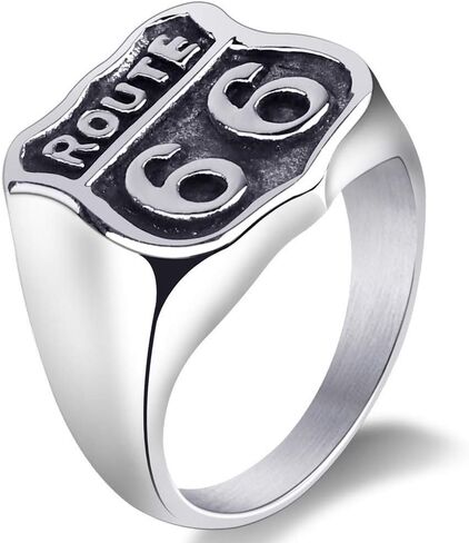 خاتم كلاسيكي من الفولاذ المقاوم للصدأ 66 للرجال، هدية لراكبي الدراجات النارية على الطرق السريعة الأمريكية القديمة in Kuwait