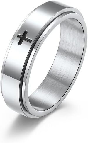 Fidget Ring for Anxiety Stainless Steel Cross Spinner Ring for Men/Women Size 5-12 in Kuwait