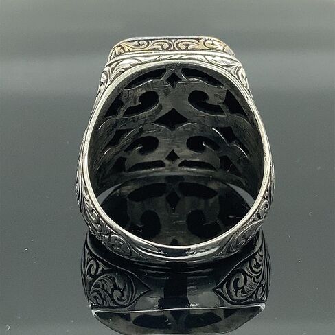 Men Handmade Ring, Black Stone Ring, Onyx Stone Ring, Ottoman Style Embroidered Ring, 925k Sterling Silver Ring, Gift For Him in Saudi Arabia