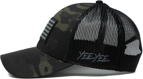 قبعة Yee Yee Apparel Freedom Camo - قبعة سوداء مموهة لسائقي الشاحنات مع سناب باك قابل للتعديل وشبكة خلفية، قبعة كبس للرجال مع رقعة ملابس، حافة منحنية مسبقًا in Kuwait