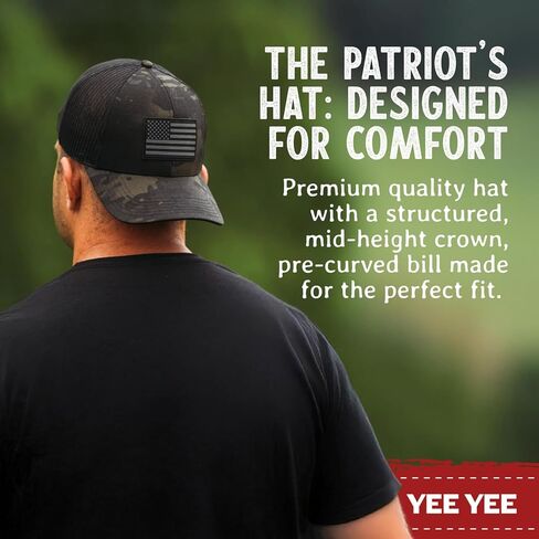 قبعة Yee Yee Apparel Freedom Camo - قبعة سوداء مموهة لسائقي الشاحنات مع سناب باك قابل للتعديل وشبكة خلفية، قبعة كبس للرجال مع رقعة ملابس، حافة منحنية مسبقًا in Kuwait