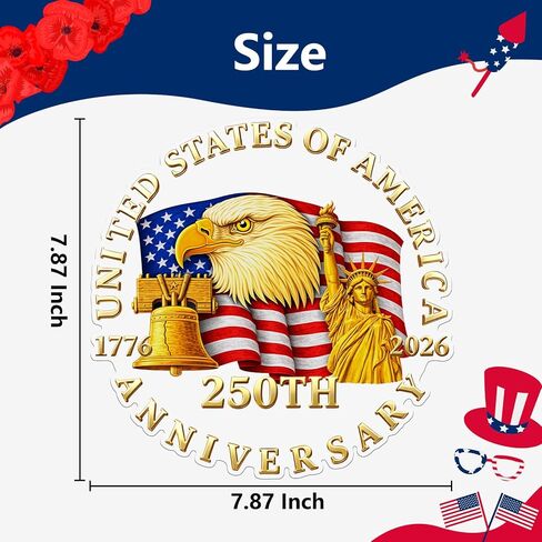 ديكورات السيارات للذكرى السنوية الـ 250 لـ Probsin 1776–2026 250 عامًا من الحرية ملصقات سيارات نسر الولايات المتحدة الأمريكية ملصقات نافذة جدارية فنية قابلة للإزالة من الفينيل لتزيين العطلات للسيارة الداخلية والخارجية والنافذة والجدار وديكور الباب in Kuwait