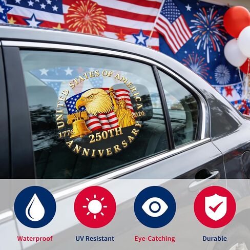 ديكورات السيارات للذكرى السنوية الـ 250 لـ Probsin 1776–2026 250 عامًا من الحرية ملصقات سيارات نسر الولايات المتحدة الأمريكية ملصقات نافذة جدارية فنية قابلة للإزالة من الفينيل لتزيين العطلات للسيارة الداخلية والخارجية والنافذة والجدار وديكور الباب in Kuwait