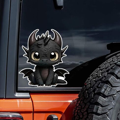 2pcs Cute Little Black Dragon Car Decals, 4.33''x5.12'', Bumper Window Animal Stickers, Car Accessories, Waterproof Vinyl Material | CZ117 in Saudi Arabia