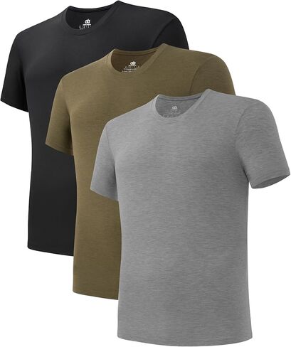 DAVID ARCHY Men's Undershirt Moisture-Wicking T Shirts Heather Stretch Crewneck Tees for Men, 3-Pack (L, Black/Heather Olive Green/Heather Dark Gray) in Saudi Arabia