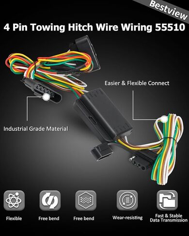 55510 4-Pin Flat Trailer Wiring Harness Kit Compatible with Chevy Colorado 2004-2012, GMC Canyon 2004-2012, Isuzu I-280 I-290 I-350 I-370 2006-2008, 4-Way Connector Tow Hitch Wiring Harness in Saudi Arabia