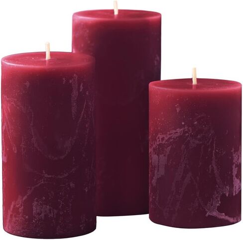 Simply Soson 3x4, 3x6, 3x8 inch Burgundy Pillar Candles Set of 3, Rustic Pilar Candle, Cinnamon Clove Scented Burgundy Candles, Dark Red Pillar Candles, Home Scented Candle Gift Candles for Home in Kuwait